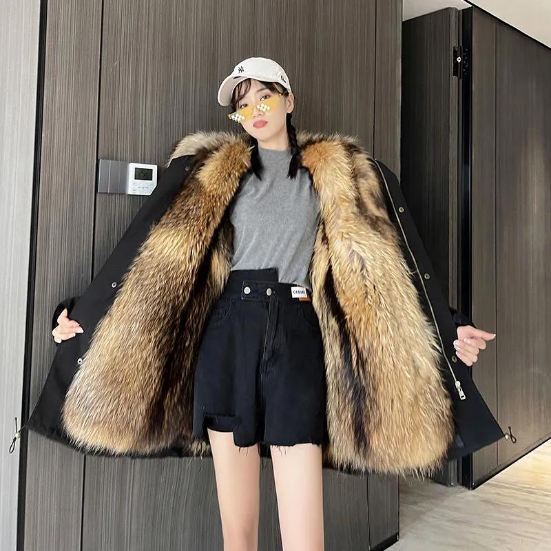 Winter Pie Overcoming Faux Fur Liner Mid-length Women's Parka Coat Plus Velvet Thick Warm Down Jacket