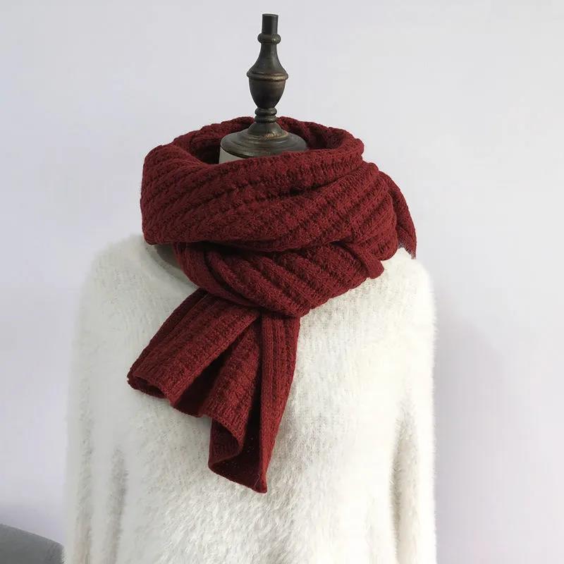 Knitted Scarf Men's Pure Color Wool Scarf Thick Warm Long Knitted Scarf Bib