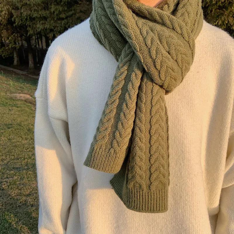 Men's Knitted Scarf Korean Fashion Solid Color Woven Bib Thick Warm Long Woolen Scarf