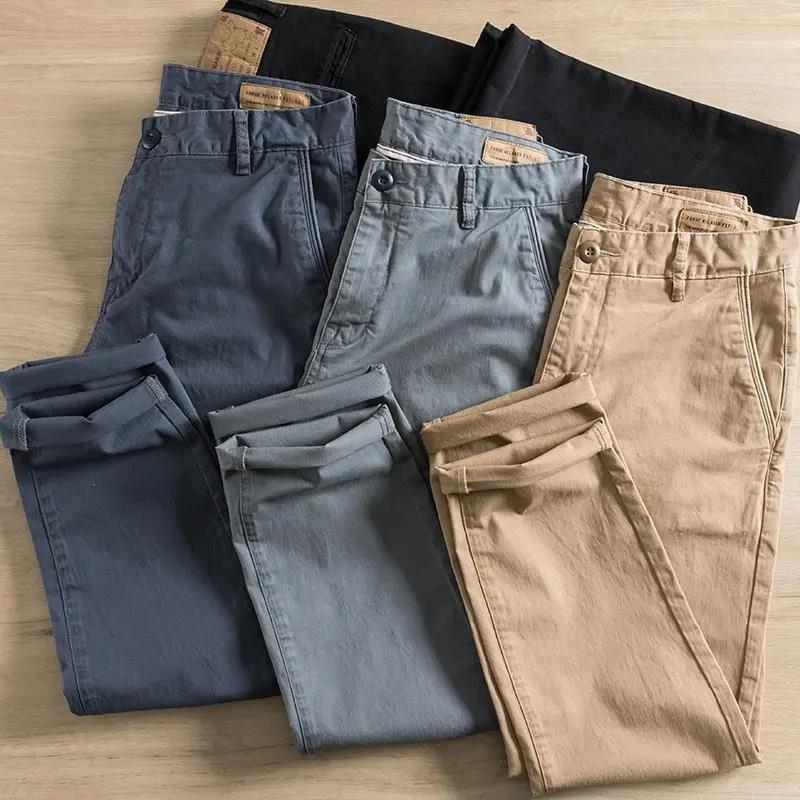 Autumn Men's Loose Straight Casual Pants Natural Washed Fishbone Micro-elastic Overalls Men's Pants