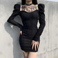 French Palace Style Puff Sleeve Dress Female Retro Temperament Low-cut Deep V Square Neck Sexy Bag Hip Skirt Was Thin