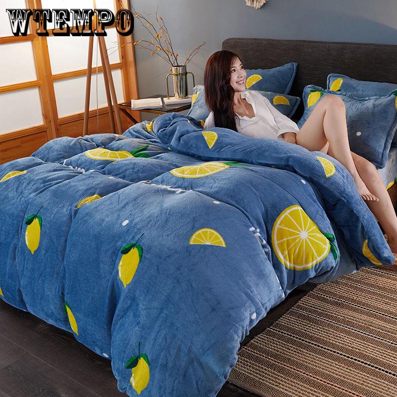 Flannel Winter Home Textile Printed Geometric Hand Wash Warm Flannel Bedding Sets 4pcs