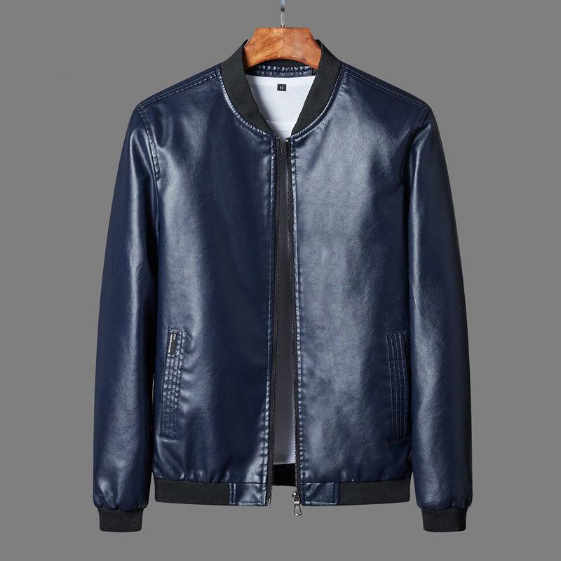 Soft Leather Short Leather Jacket Men's Thin Loose Casual Jacket Warm Leather Jacket Men's Handsome and Simple Warm Motorcycle Clothing