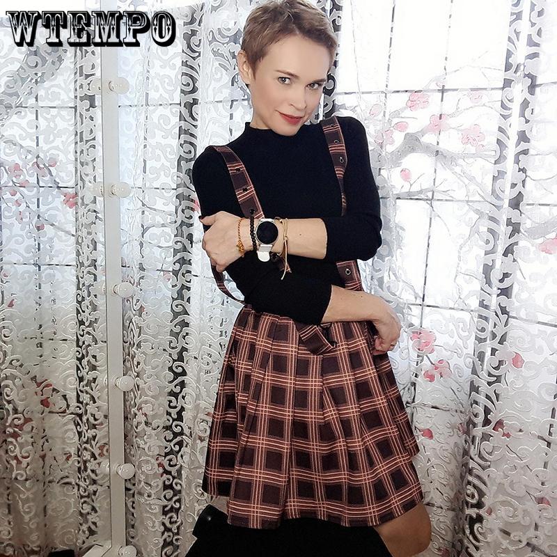 A-line Pleated Skirt Womens High Waist Streetwear Cotton Plaid Skirts Dancing Short Skirts