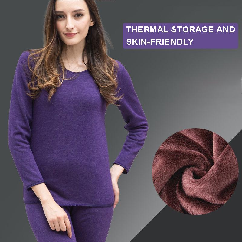Ladies Winter Thermal Underwear Thickened Plus Velvet Bottoming Shirt Low-collar Autumn Clothes Suit Inner Wear