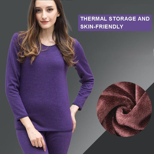Ladies Winter Thermal Underwear Thickened Plus Velvet Bottoming Shirt Low-collar Autumn Clothes Suit Inner Wear