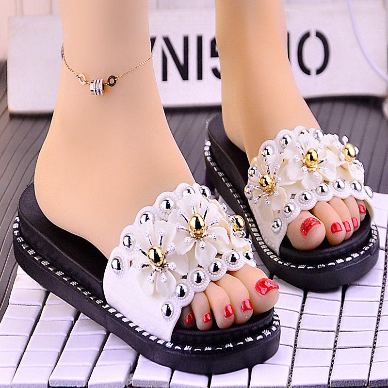 Outer Wear Thick-soled Slippers Women's Small Fresh Flip Flops Muffin Bottom All-match Cute Sandals Thick-soled High-heeled Ladies Sandals