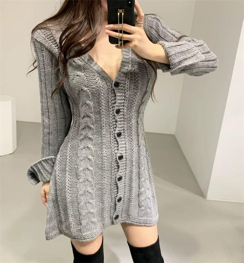Sweater Dress Women Oversized Cardigan V Neck Sexy Knitwear 2021 Autumn Winter New Fashion Long Sweater Woman Knitted Cardigan Plus Size Sweaters