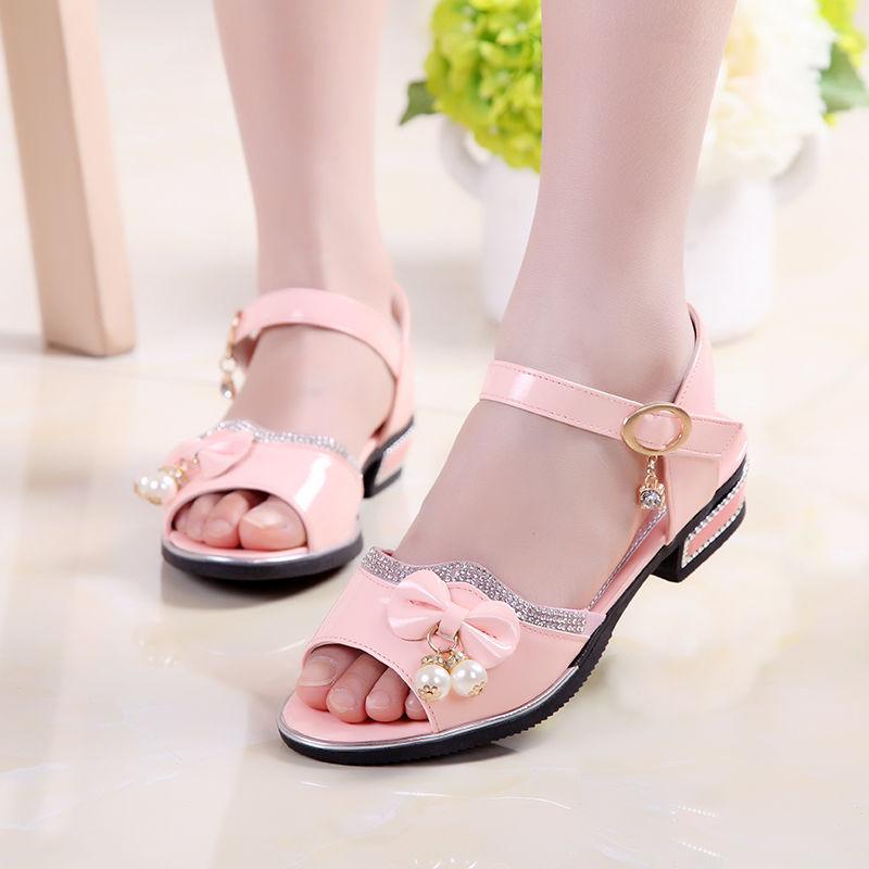 Girls' Sandals Summer Korean Version   High-heeled Children's Beach Shoes  Big children  Little Girls Soft-soled Princess Shoes