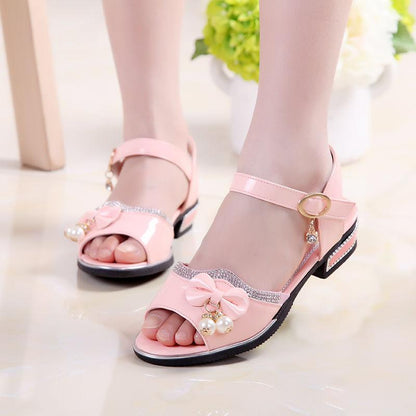 Girls' Sandals Summer Korean Version   High-heeled Children's Beach Shoes  Big children  Little Girls Soft-soled Princess Shoes