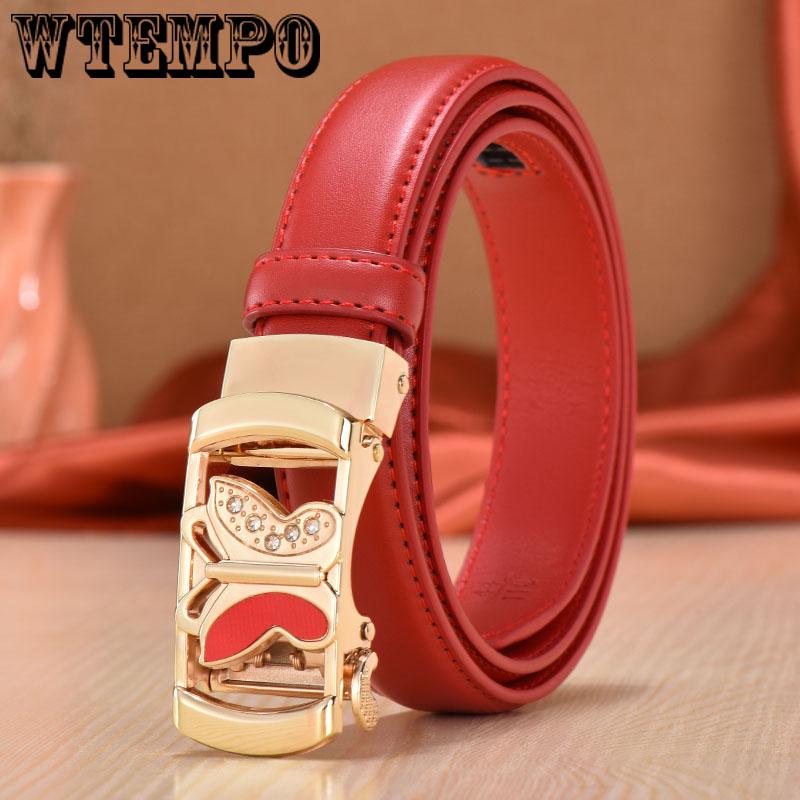 Genuine Leather Belts for Women Automatic Buckle Waist Belt for Jeans Pants Designer Waist Belt
