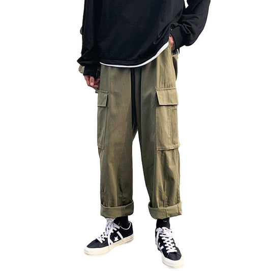 Spring and Summer Army Green Overalls Men's Tide Brand Loose Straight Casual Pants Wild Trend Wide-leg Pants Men