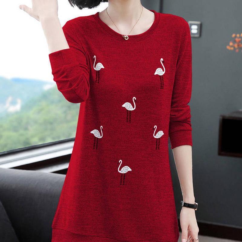 Spring and Autumn Large Size Women's Loose Mid-length Long-sleeved T-shirt Mother's Bottoming Shirt