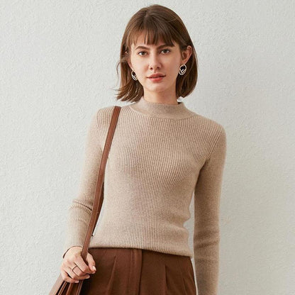Wealthy Bird Autumn and Winter Cardigan Women's Self-cultivation Solid Color Thickening Half High Neck Cashmere Knitted Sweater Bottoming Shirt Tide