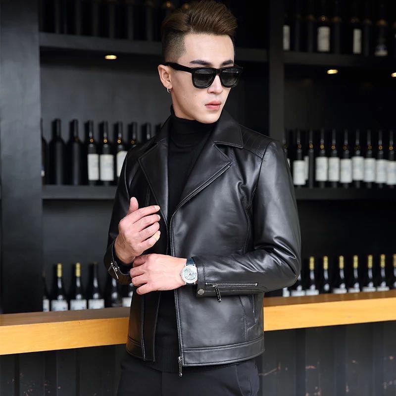 Men's Fashion Jacket Collar Slim Motorcycle Leather Jacket Outer Wear Warm Hooded Jacket