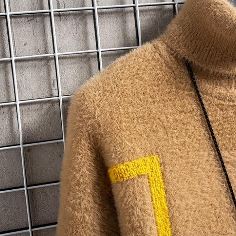 Thick Mink Velvet Turtleneck Sweater Men Winter Korean Loose Knit Sweater Trendy Men's Sweatshirts