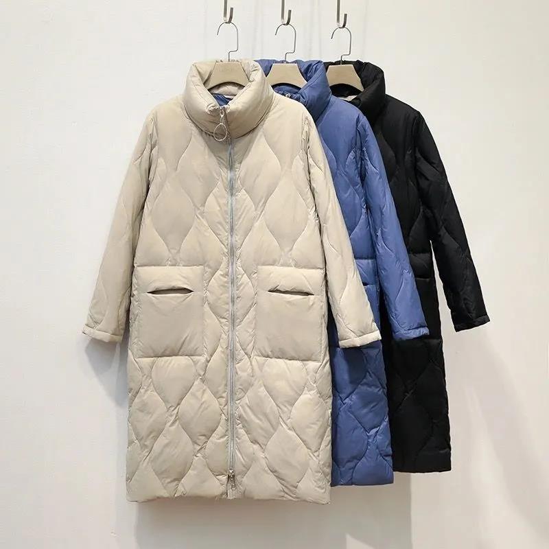 Stand-up Collar Down Jacket Women's Mid-length Korean Style Loose Over-the-knee Thick Plus Size Jacket