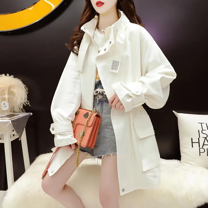 Women Boutique Coat Solid Color Tight Waist Jacket Casual Loose Windbreaker Soft and Comfortable Parka Mid