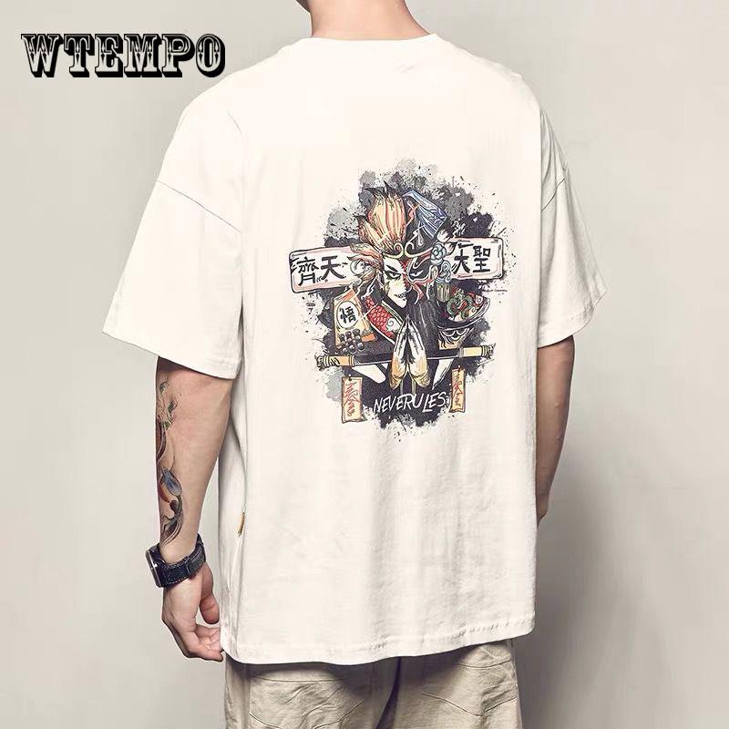 WTEMPO Tshirt Black Anime Top Clothing Pure  Soft Animal Print T-shirt White Unisex