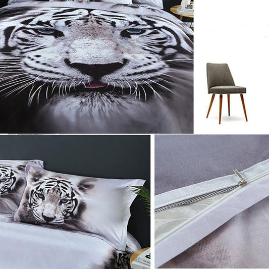 3D Three-dimensional Domineering Tiger Animal Four-piece Skin-friendly Cotton Bedding Student Duvet Cover Sheet