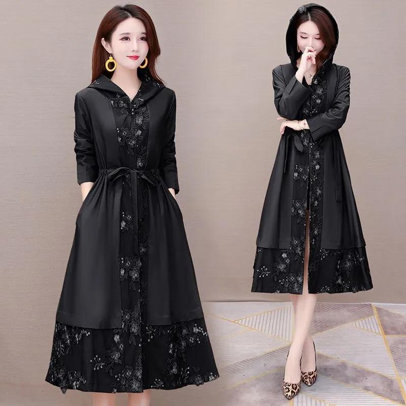 Embroidered Trench Coat Women's Mid-length Spring Large Size Loose Fashion Temperament All-match Raincoat Jacket