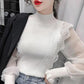 Women's Spring and Autumn Long Sleeve Lantern Sleeve Slim Solid Color Top