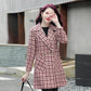 Coat Women's Spring and Autumn Plaid Woolen Coat Mid-length Slim Trench Coat