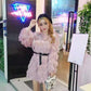 Autumn and Winter Lantern Sleeve Tunic Sweater Fringed Round Neck Dress