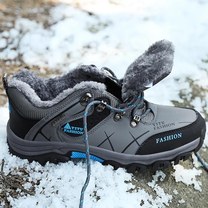 Plus Size Winter Men's Shoes Casual Sports Shoes Plush Warm Cotton Shoes Men's Travel Anti-skid Shoes Wear-resistant Mountaineering Shoes