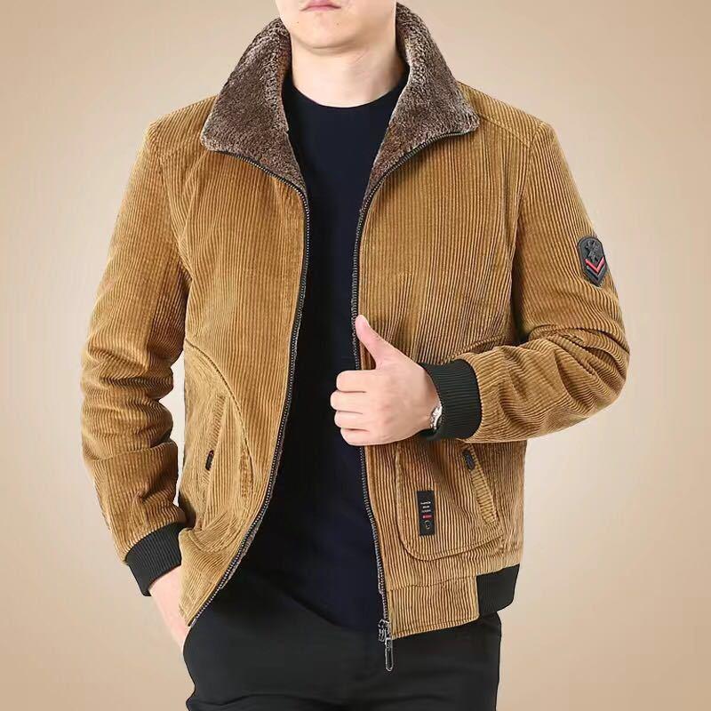 Corduroy Men's Jacket Autumn and Winter Plus Velvet Thick Casual Middle-aged Men's Jacket
