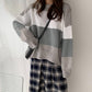 Pofulove Autumn Round Neck Loose Sweater Female Students Wild Color Matching Sweater Long-sleeved