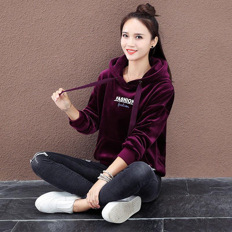 Long-sleeved warmth Hoodie autumn and winter sweatshirt cotton women's sweatshirt wild large size