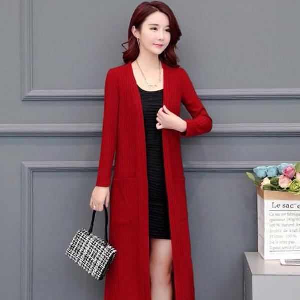 Wild Mid-length Long-sleeved Trench Coat Outer Shawl Coat Women Knitted Cardigan Sweater