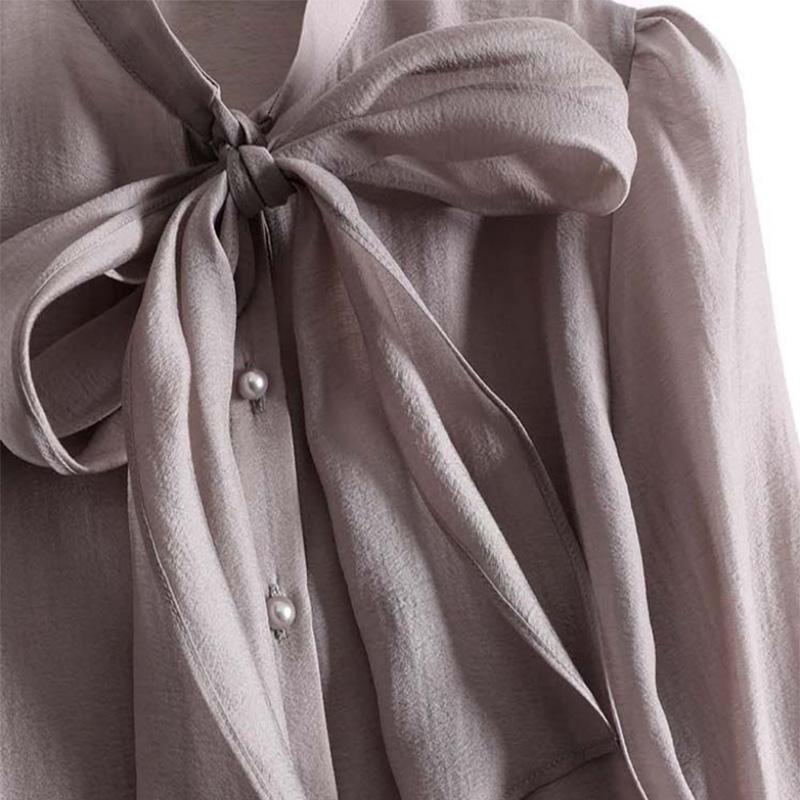 Knotted Ribbon Shirt Elegant Ladies Thin Small Shirt Top Bow