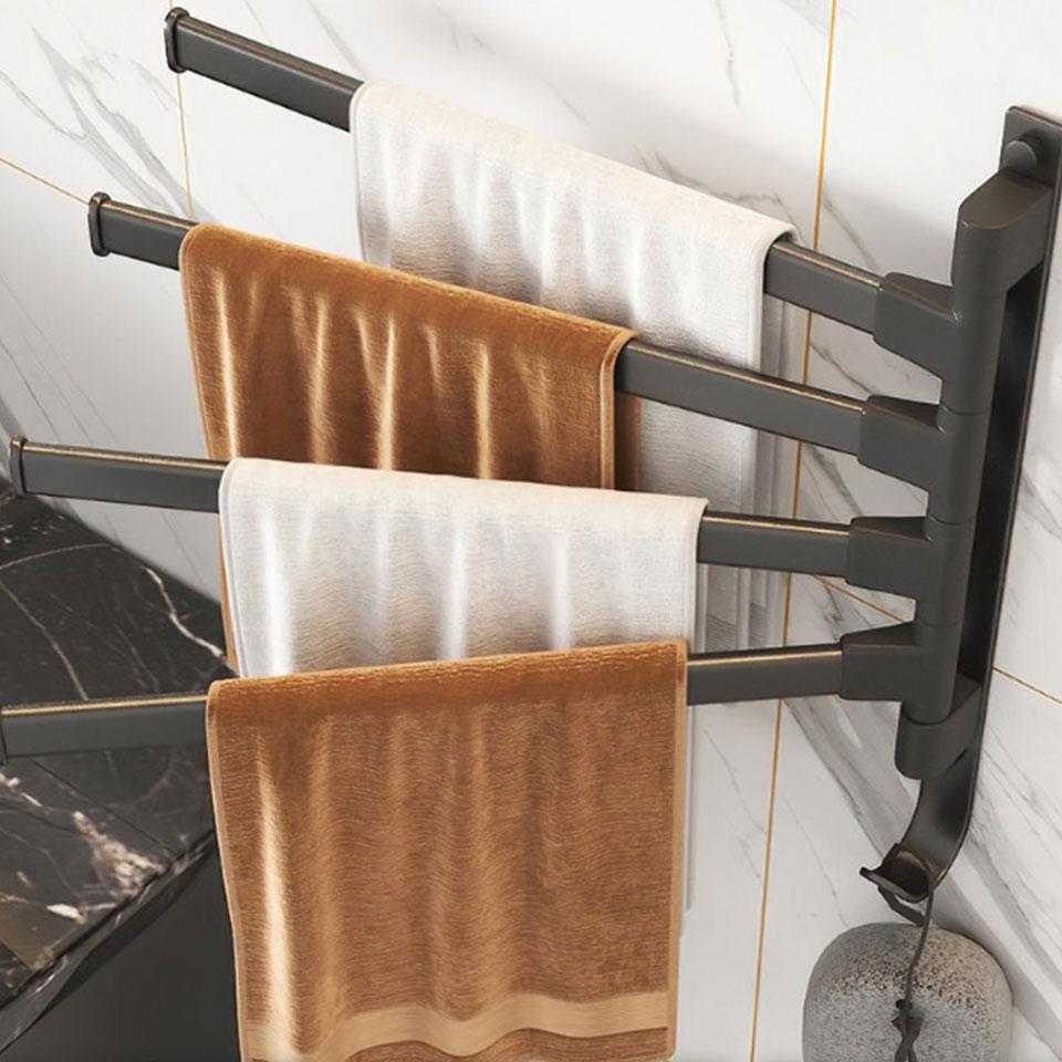 31cm Rotating 2 Bar Bathroom Towel Rack Free Punching Multi-bar Drying Space Aluminum Towel Bar Bathroom Rack Dormitory Rack Kitchen Towel Rack