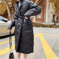 Casual Loose Argyle Hooded Parkas Women Fashion Solid Thick Long Coats Women Elegant Tie Belt Cotton Jackets Female Ladies