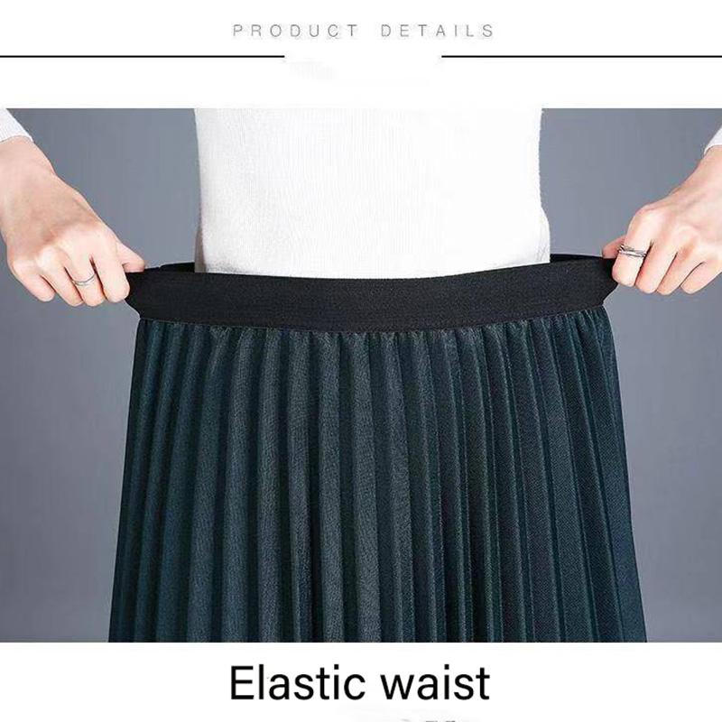 Wear on Both Sides Golden Velvet Yarn Printed Lace Skirt Woman's Mid-length Elastic Waist Pleated Skirt School Work Travel