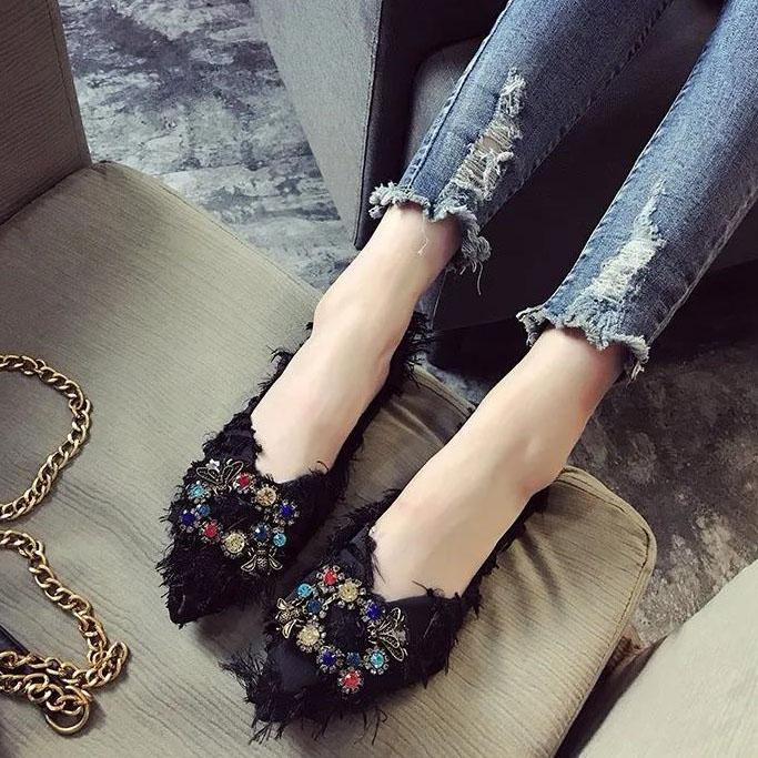 Women's Spring and Summer Pointed Toe Shoes Autumn Flat Casual All-match Single Shoes Large Size Soft Bottom Party Shoes
