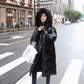 Women Long Oversize Blue Down Jackets Warm Thick Casual Loose Winter Jacket Fur Collar Hooded Coats Female Down Coats Solid Glossy Outwear
