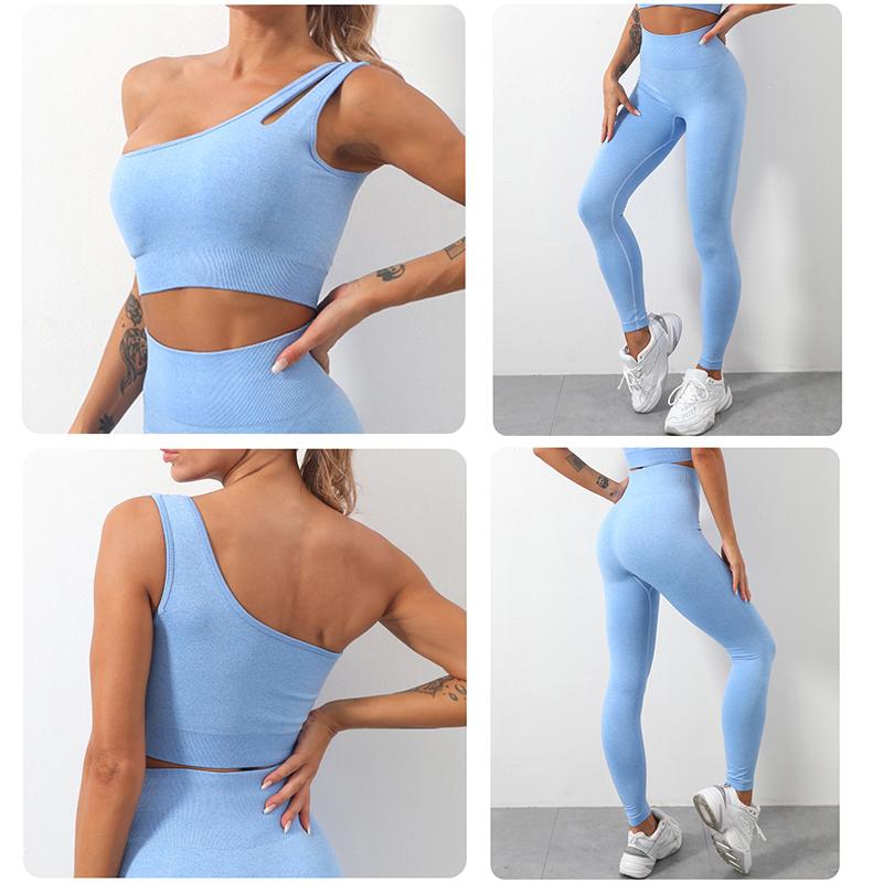 Women's Yoga Wear Sports Suit One Shoulder Vest Sports Bra Tight Pants Solid Color Gym Running Fitness Suit Tracksuit Active Athletic Clothing Sets