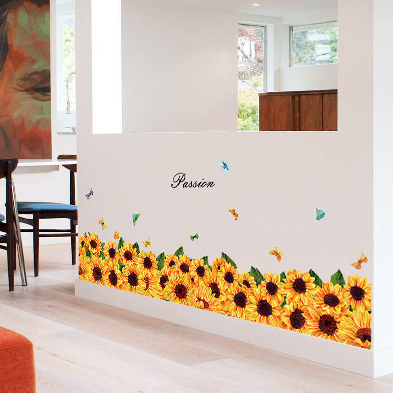 Sunflower flower baseboard wall sticker bedroom balcony waistline porch decoration sticker wallpaper
