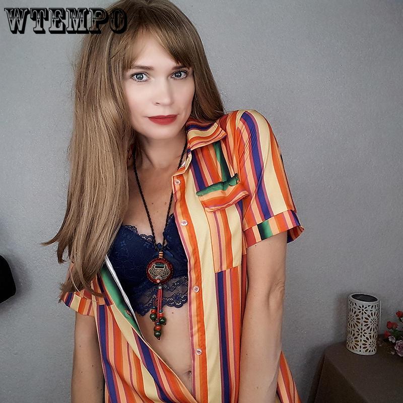 Long Dress Ladies Shirt Dress Color Stripe Pattern Button Closure Loose and Casual Vacation Sandy Beach