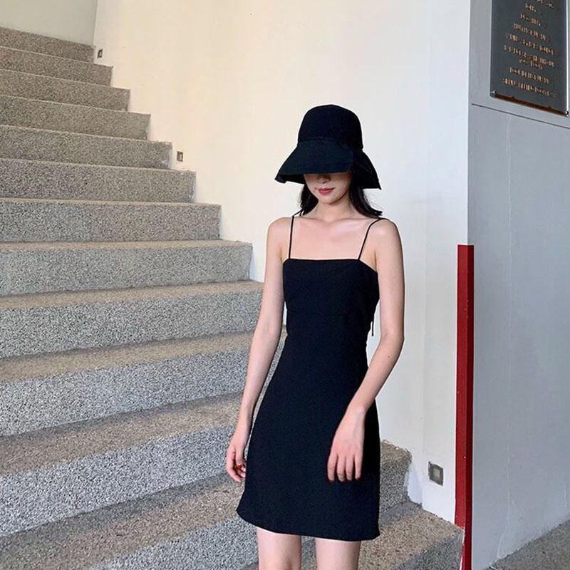 Black Suspender Skirt Dress Was Thin with A Little Black Dress Hepburn Style Skirt Female