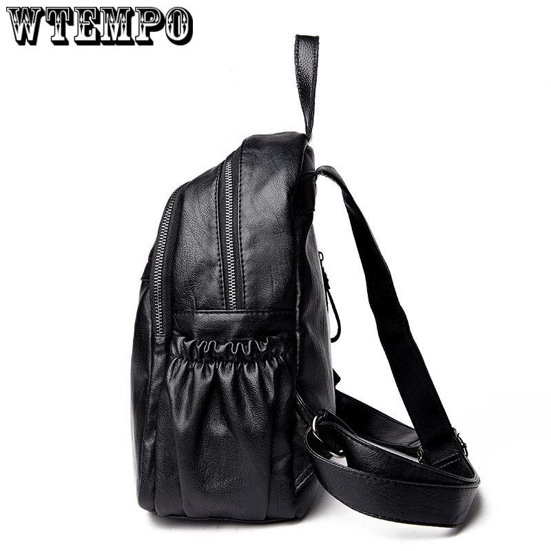 New Vintage fashion black Backpack Women Retro PU Leather Rucksack Big Capacity School Bag