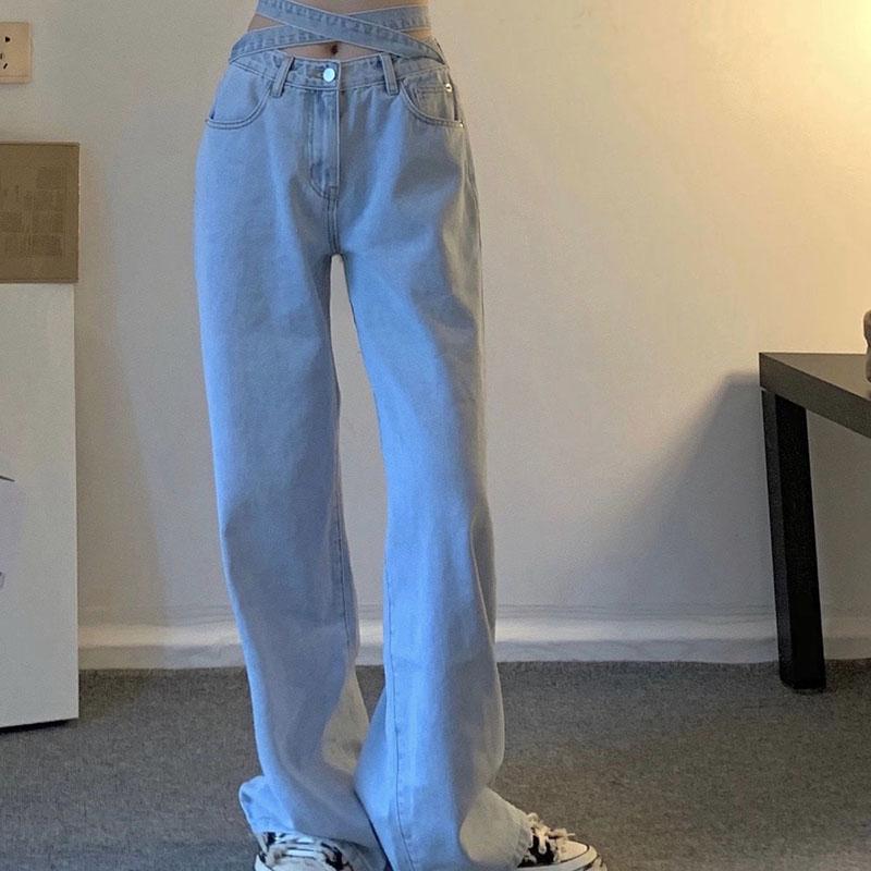 Women's Slim Low Waist  Drape Straight Leg High Quality Durable Denim Lace Wrinkle-Free Jeans