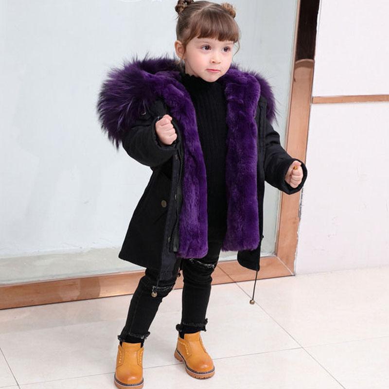 Kids Fur Parkas for Boys and Girls Winter Thick Warm Hooded Faux Fur Coat Unisex  Parka Jacket with Faux Fur Collar Outwear