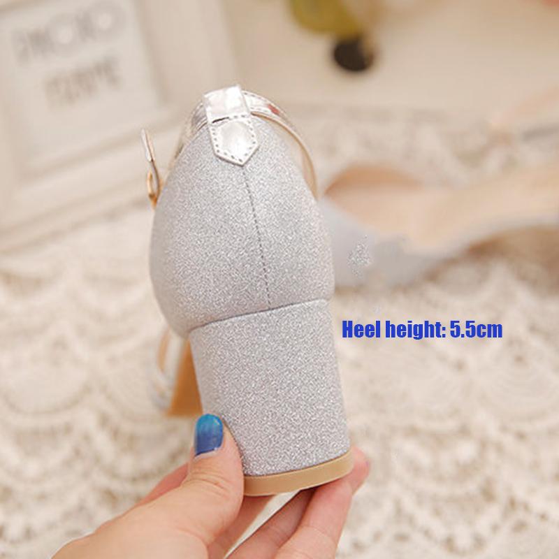 Spring  Summer Sandals Female Students Korean Version  Wild Thick Heels One-word Buckle  High Heels Mid-heel  Single Shoes