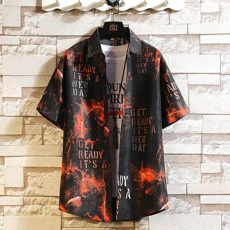 Summer Short-sleeved Men's Shirt Ins Trend Printing Loose Large Size Casual All-match Shirt Jacket