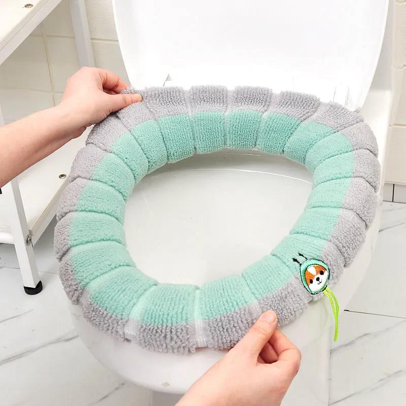 Thickened Toilet Seat Four Seasons Universal Toilet Seat Household Washable Knitted Toilet Seat with Handle