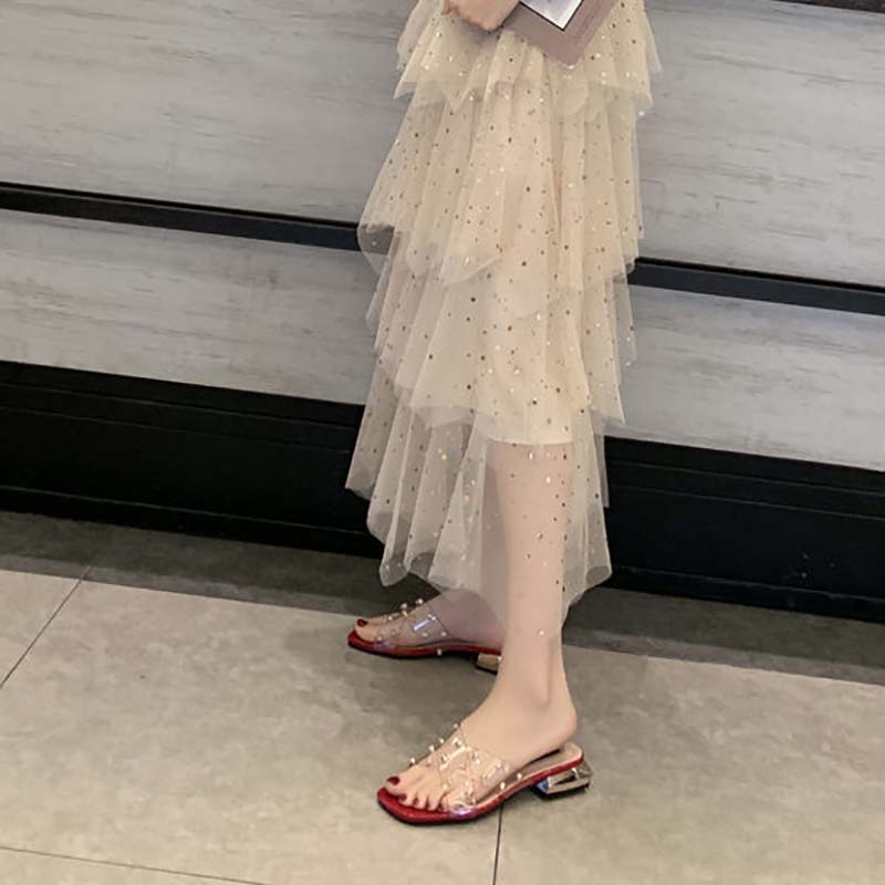 Slippers Women's Outer Wear Fashion Thick and Low-heeled Flip Flops Women Fashion Sandals and Slippers Women Transparent Slippers Women